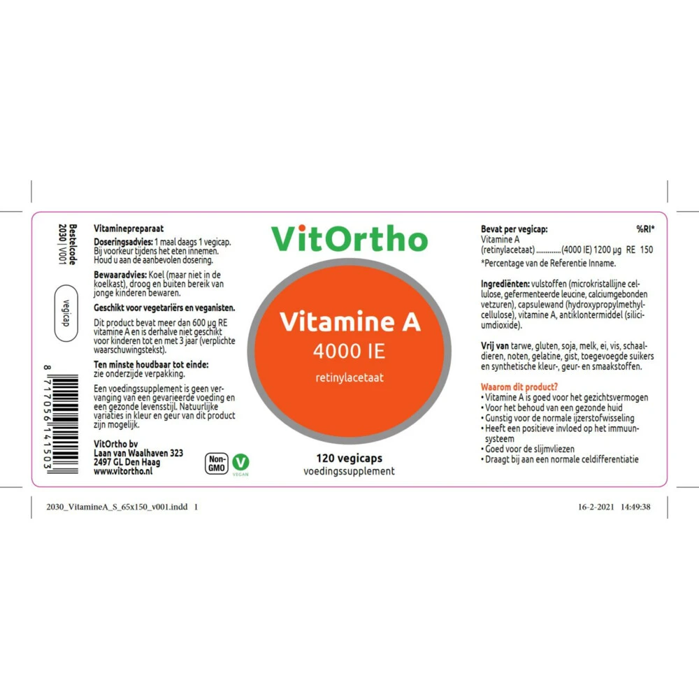 Vitortho Vitamine A 4000 IE 4 Vitortho Vitamine A 4000 IE - Afbeelding 2